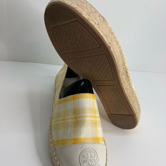 TORY BURCH Colorblock Platform Espadrille In Yellow Check‎ Plaid/ Ivory Sz 10 - Picture 10 of 10